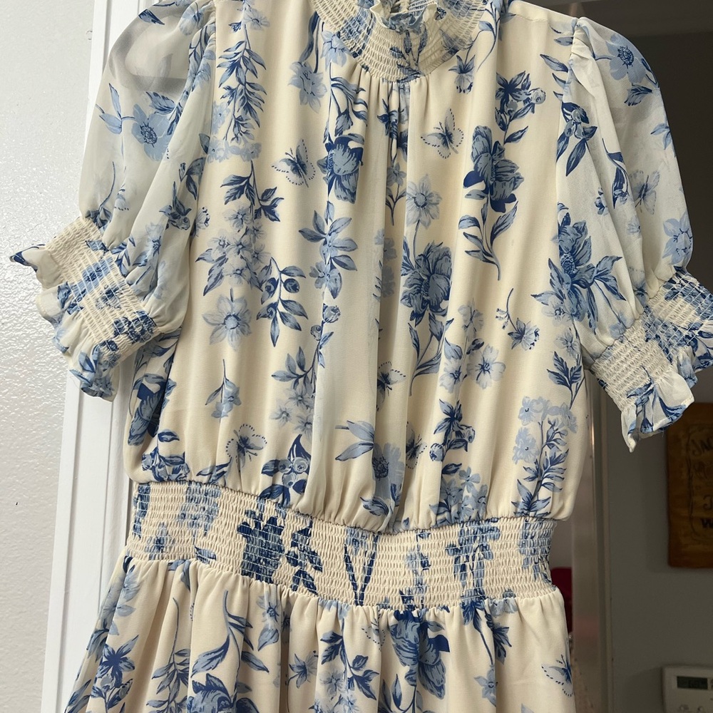 Sugarlips April Blue Floral Mock Neck Mini Dress - Picture 7 of 10